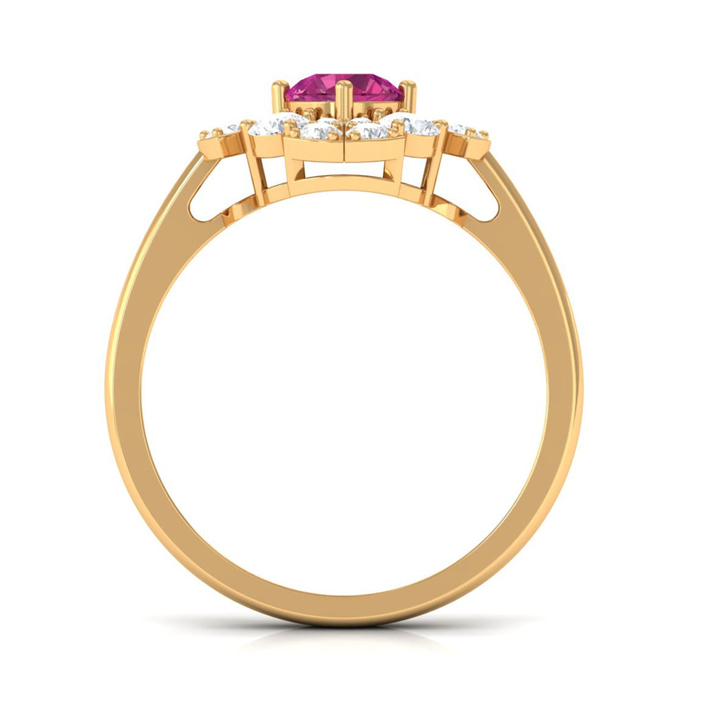 Pink Tourmaline Flower Inspired Engagement Ring with Moissanite