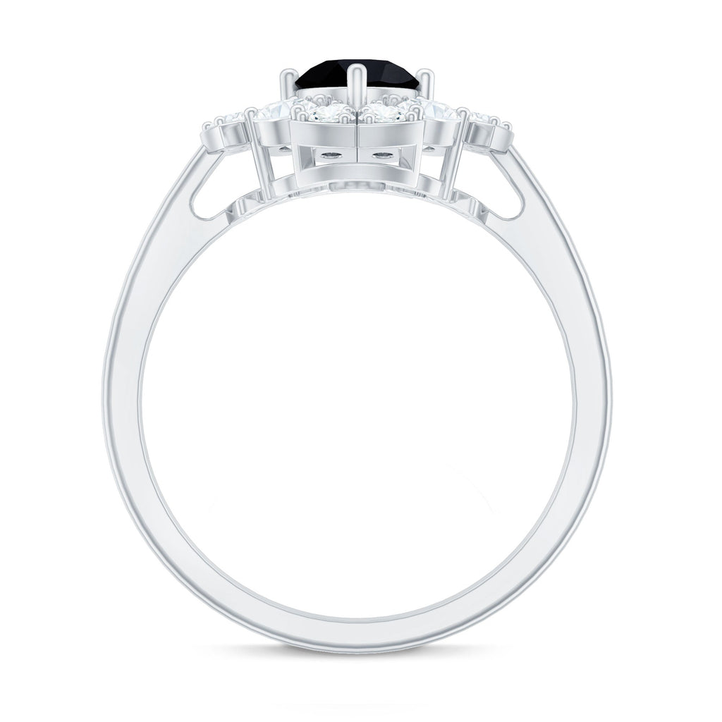 Natural Black Spinel Flower Engagement Ring with Moissanite