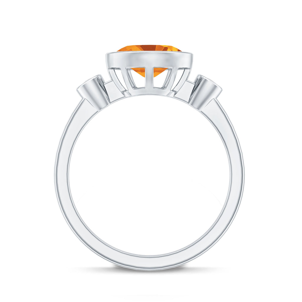 Natural 6X8mm Citrine Diamond Oval Engagement Ring in Bezel Set
