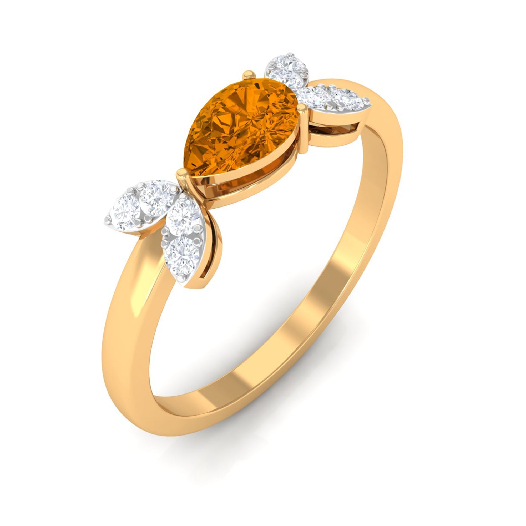 0.75 CT Pear Cut Citrine Promise Ring with Leaf Diamond