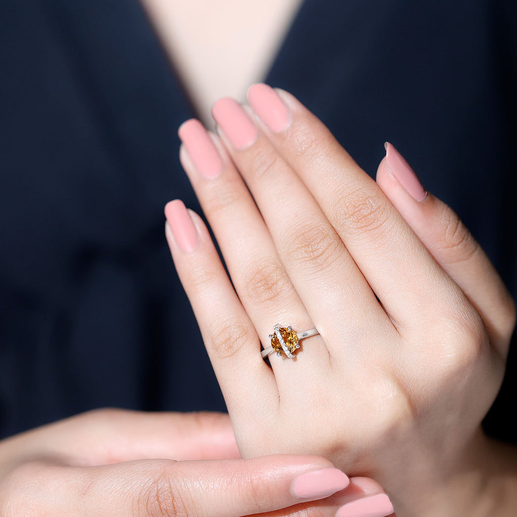 1.2 Carat Designer Round Shape Citrine Ring with Diamond Stones