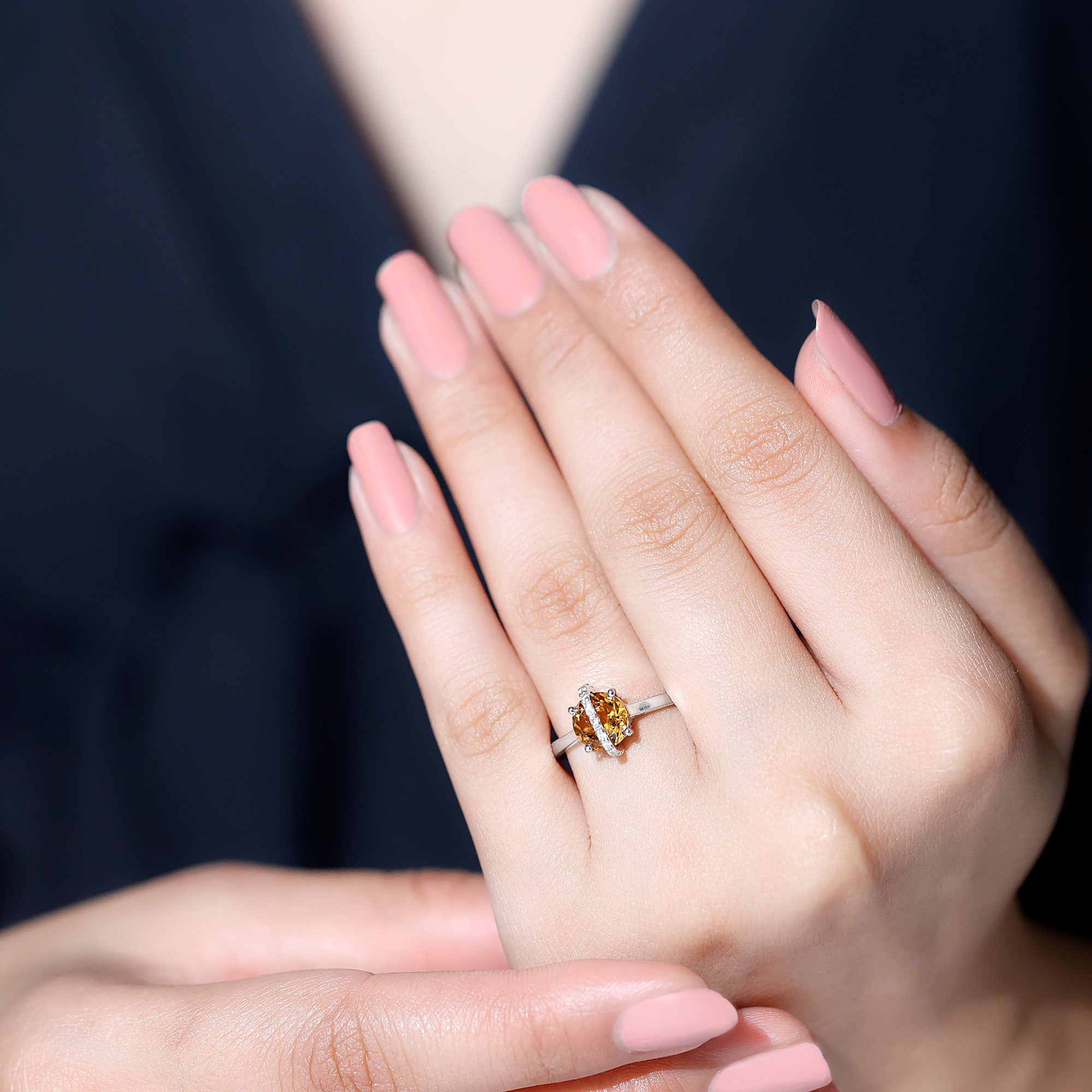 1.2 Carat Designer Round Shape Citrine Ring with Diamond Stones