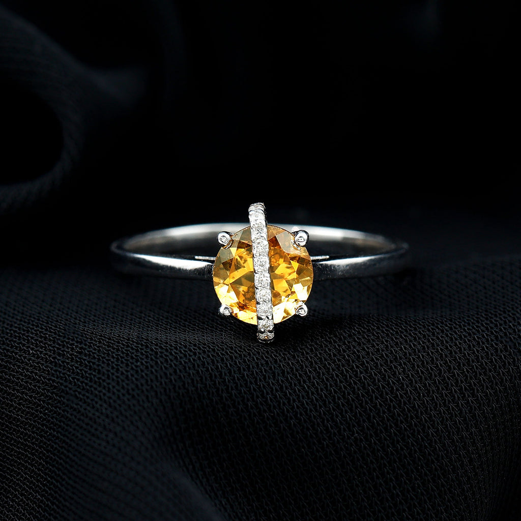 1.2 Carat Designer Round Shape Citrine Ring with Diamond Stones