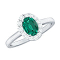 Classic 5X7 mm Oval Lab Grown Emerald Engagement Ring with Diamond Halo