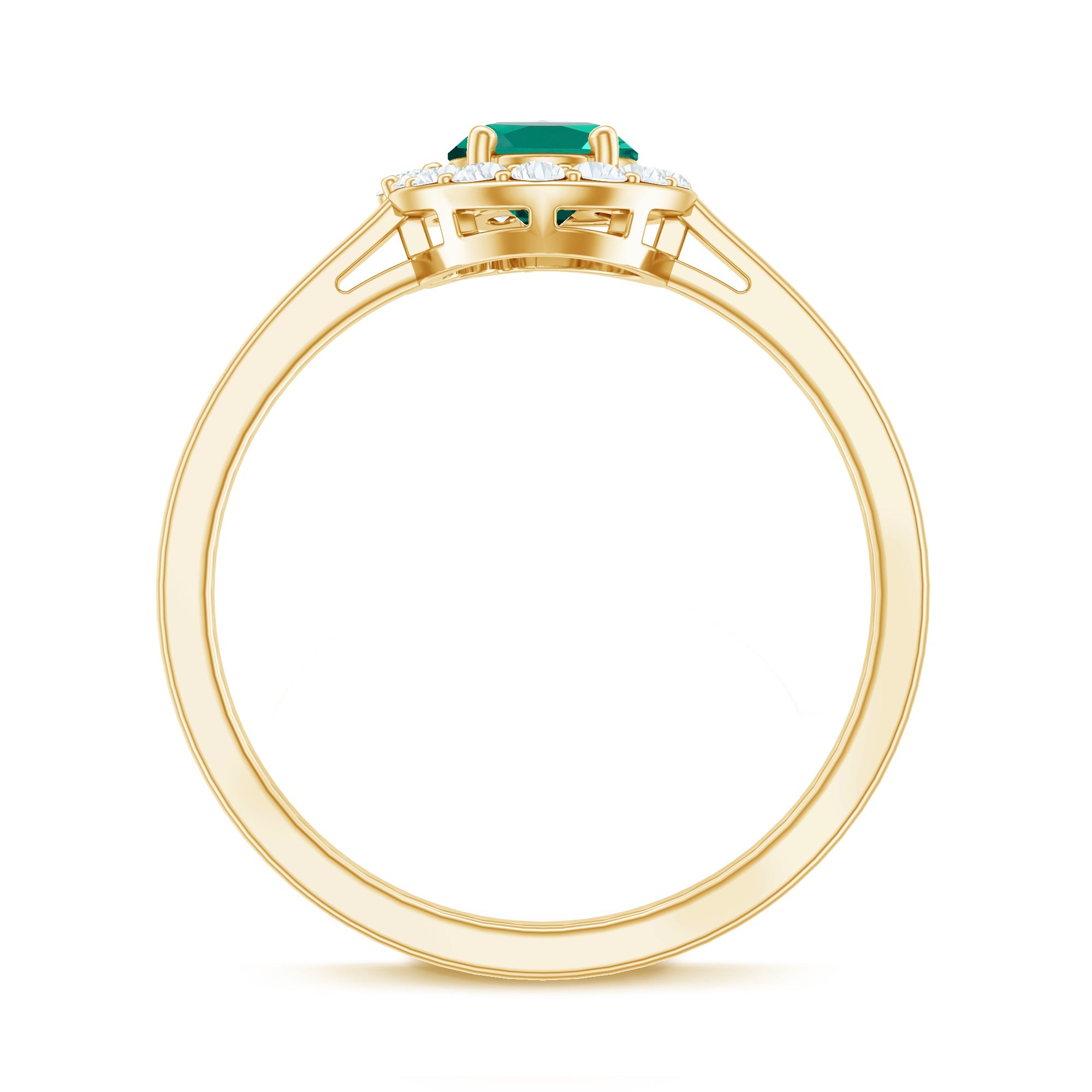 Classic 5X7 mm Oval Lab Grown Emerald Engagement Ring with Diamond Halo
