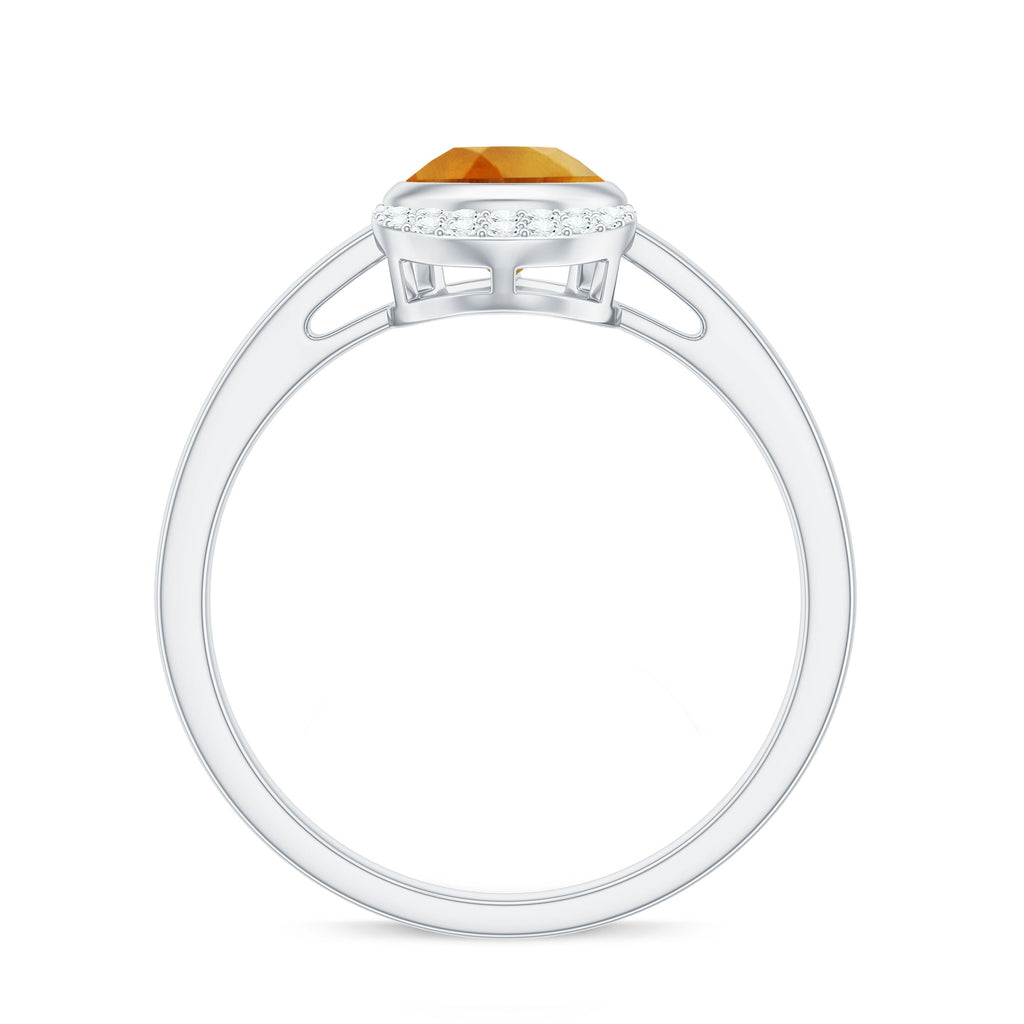Real 6X8mm Citrine Teardrop Engagement Ring with Diamond