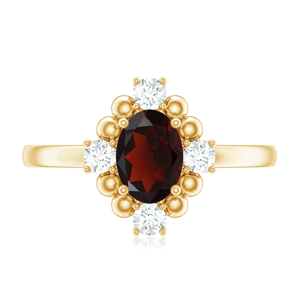 Vintage Inspired 6X8mm Garnet Oval Engagement Ring with Diamond