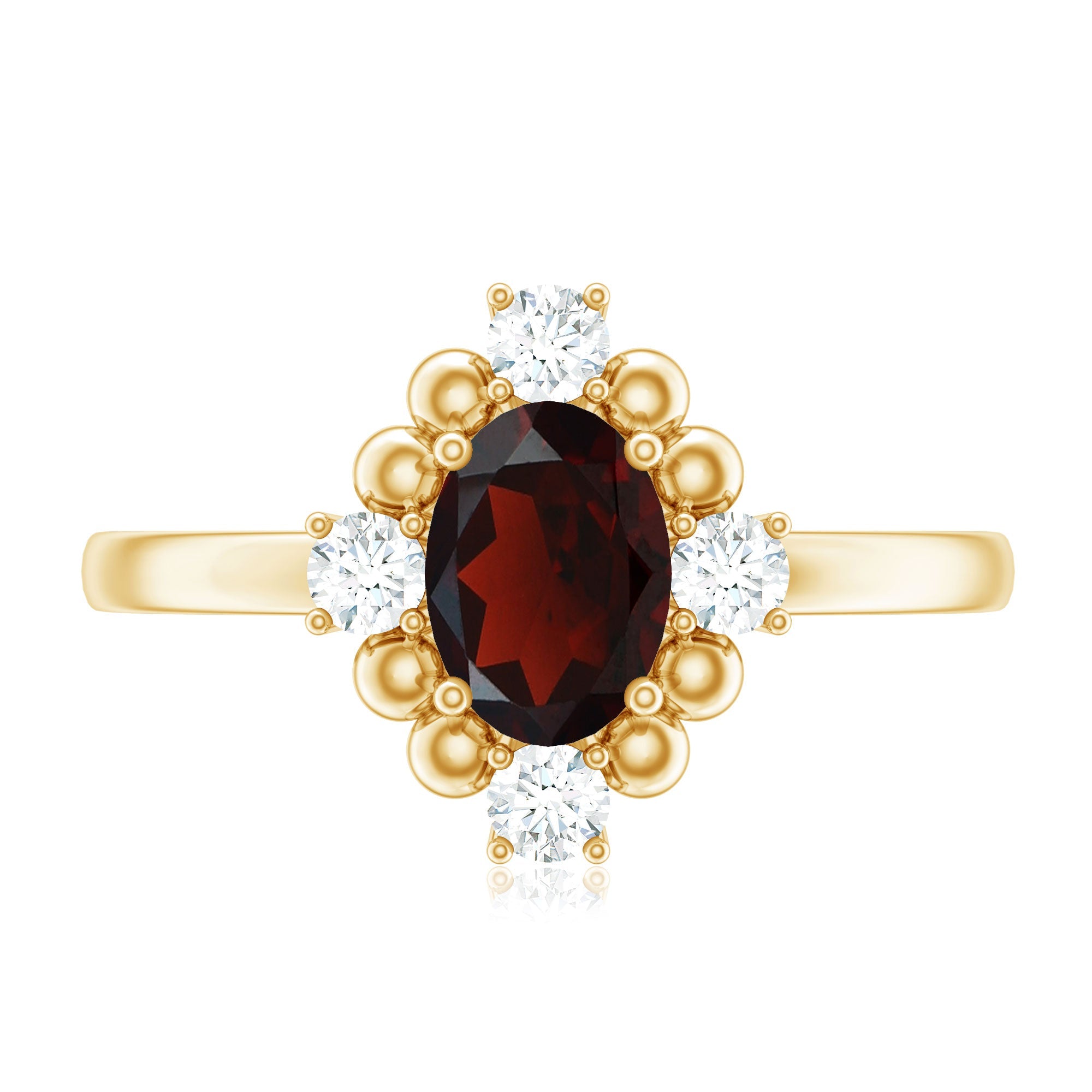 Vintage Inspired 6X8mm Garnet Oval Engagement Ring with Diamond
