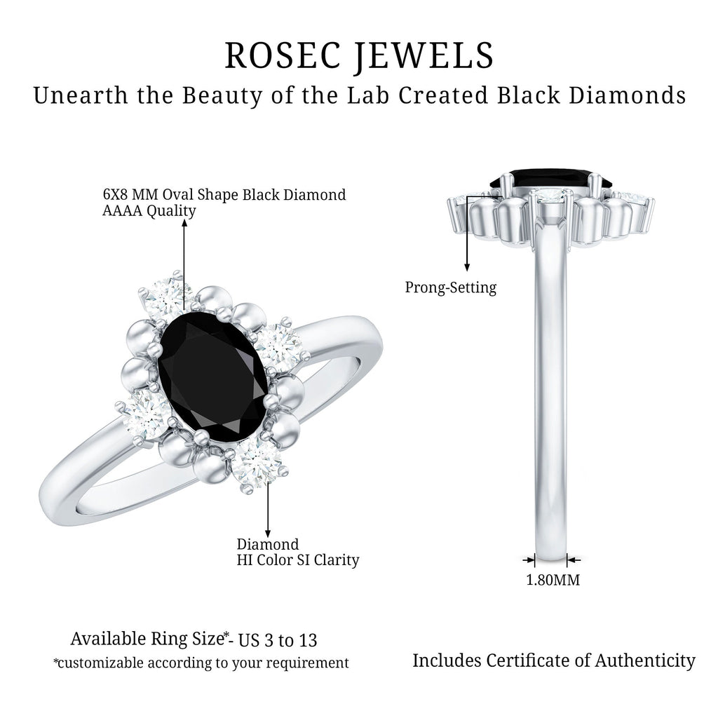 Certified 1.9 Carat Oval Lab Grown Black Diamond Engagement Ring with White Diamond