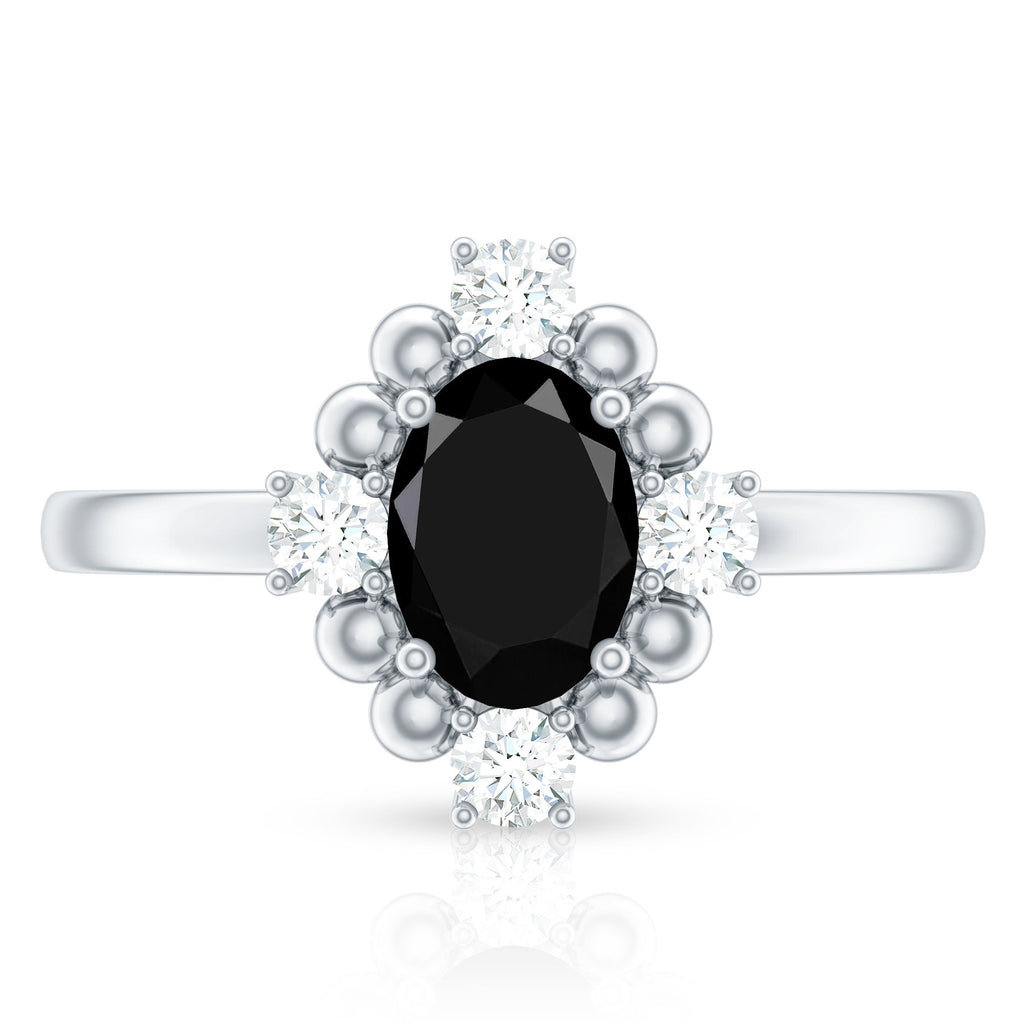 Certified 1.9 Carat Oval Lab Grown Black Diamond Engagement Ring with White Diamond