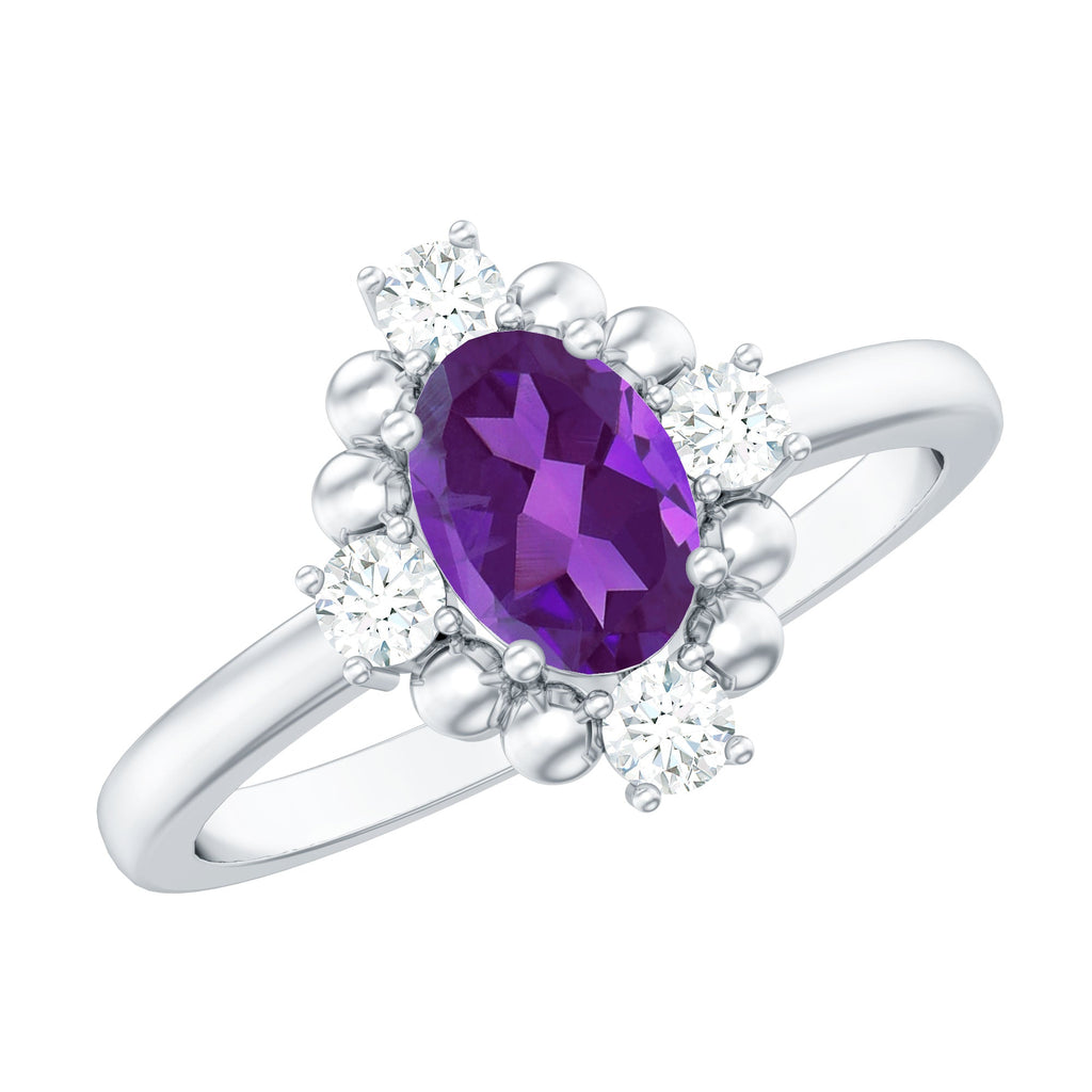 Genuine 1 Carat Oval Amethyst Engagement Ring with Diamond