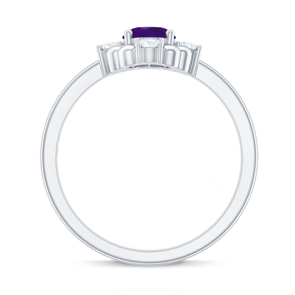Genuine 1 Carat Oval Amethyst Engagement Ring with Diamond