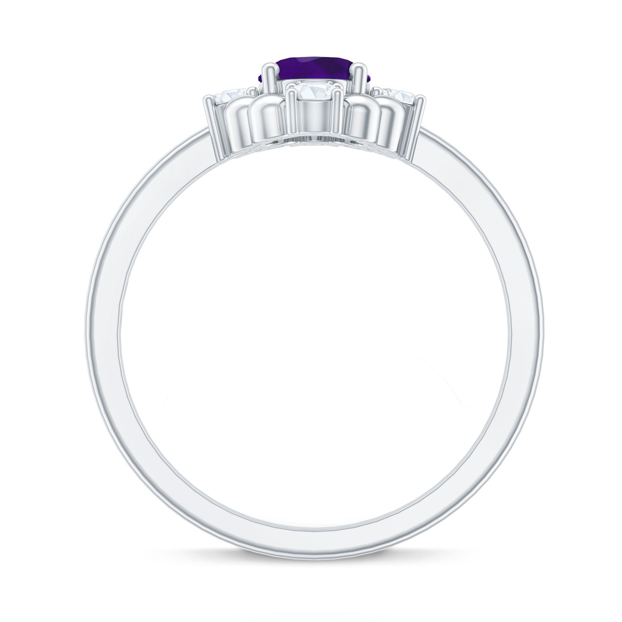 Genuine 1 Carat Oval Amethyst Engagement Ring with Diamond