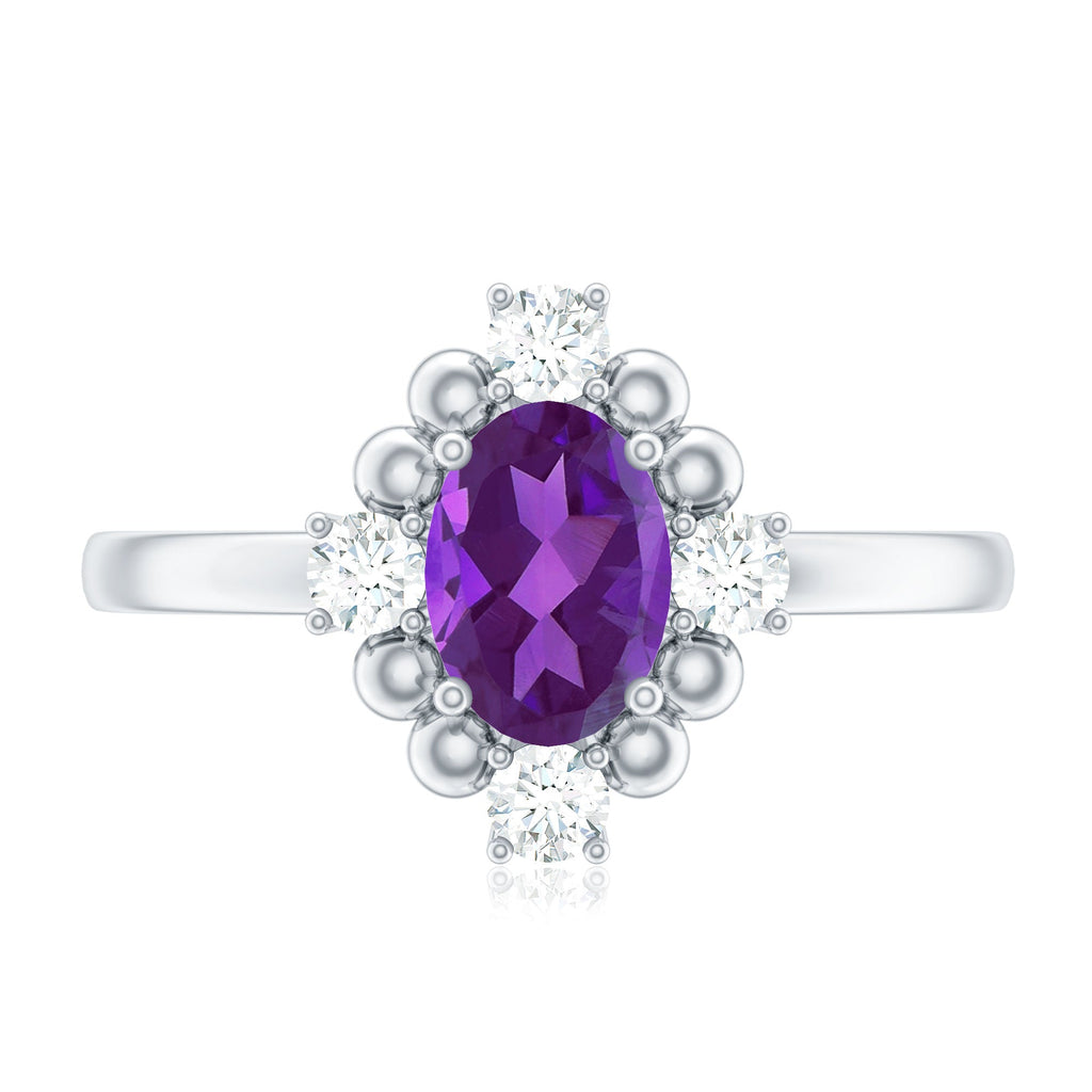Genuine 1 Carat Oval Amethyst Engagement Ring with Diamond