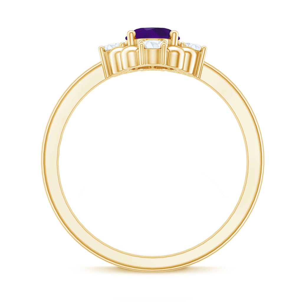 Genuine 1 Carat Oval Amethyst Engagement Ring with Diamond