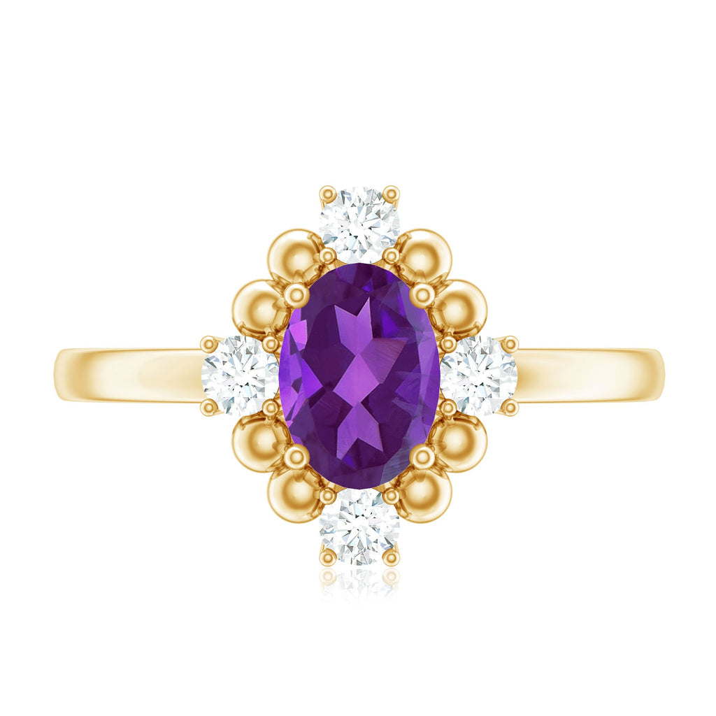 Genuine 1 Carat Oval Amethyst Engagement Ring with Diamond