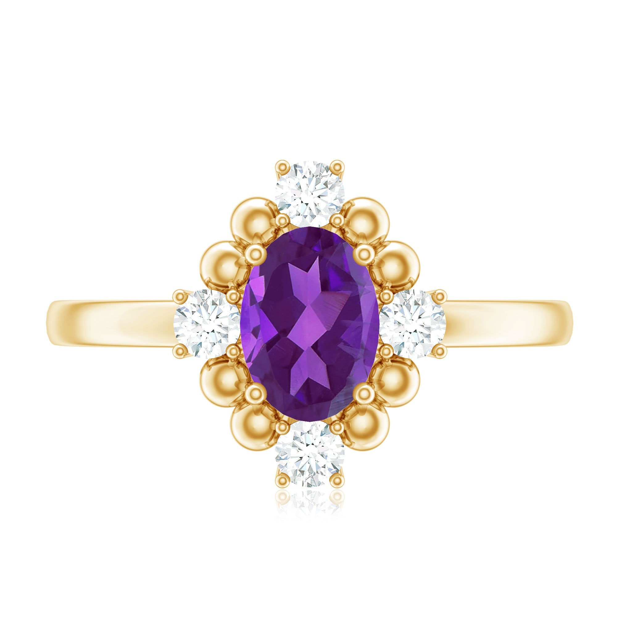 Genuine 1 Carat Oval Amethyst Engagement Ring with Diamond