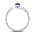Pear Cut Amethyst Solitaire Ring with Diamond in Split Shank