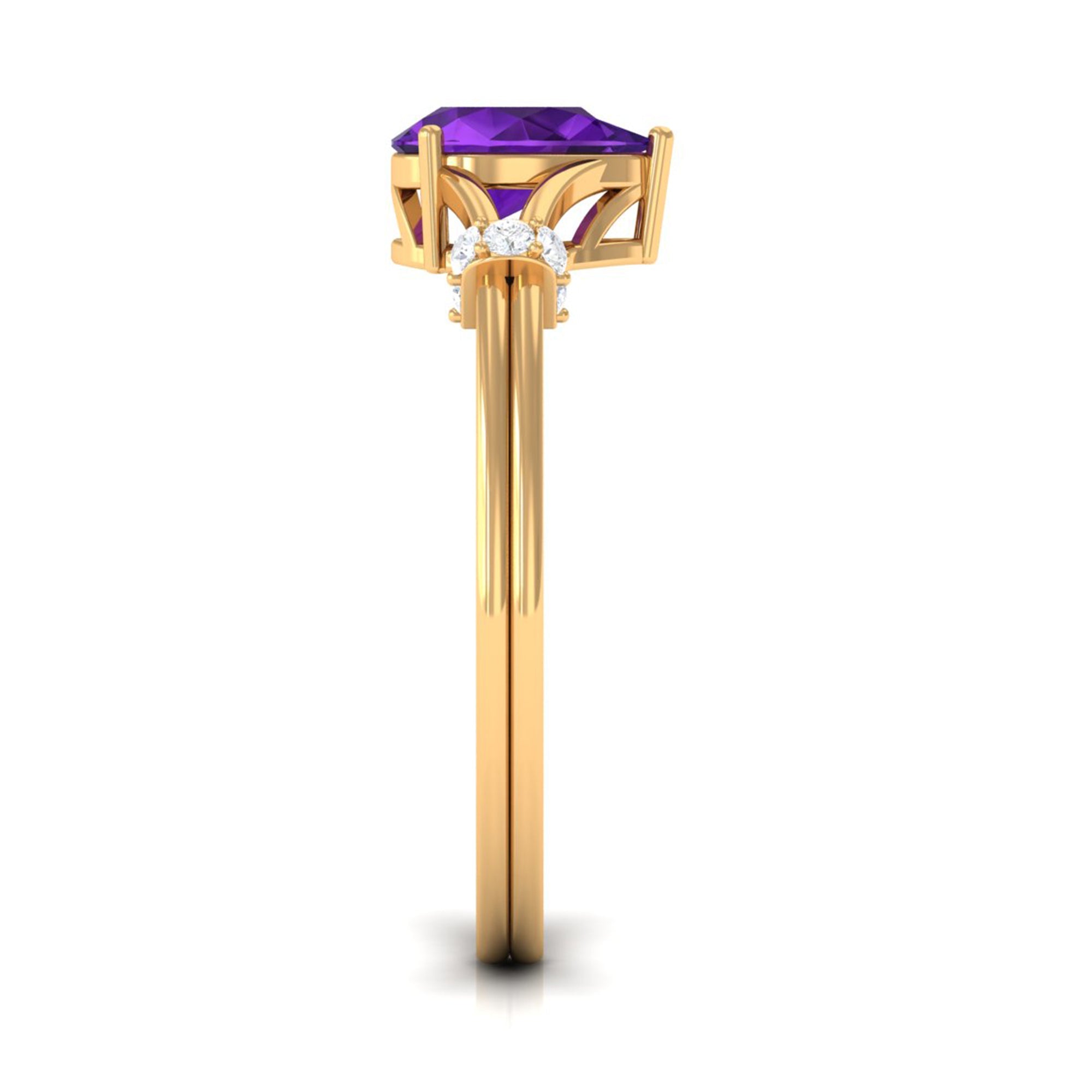 Pear Cut Amethyst Solitaire Ring with Diamond in Split Shank