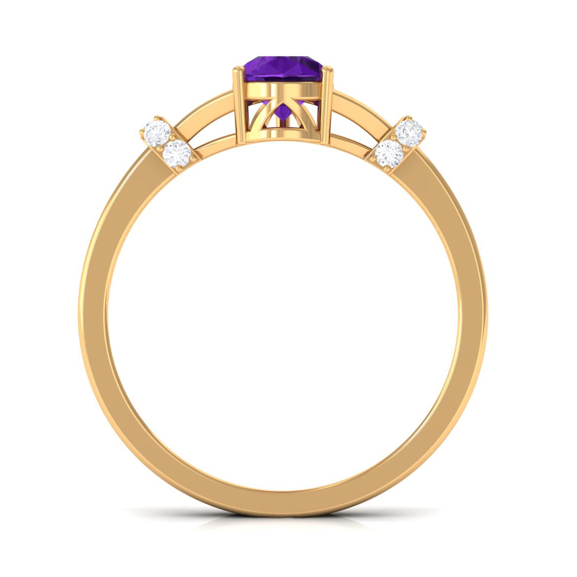 Pear Cut Amethyst Solitaire Ring with Diamond in Split Shank
