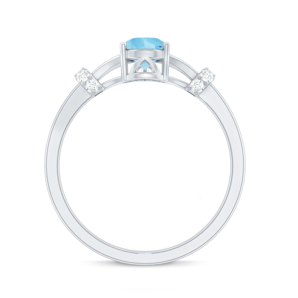 1 Carat Pear Shape Aquamarine and Diamond Solitaire Ring in Split Shank