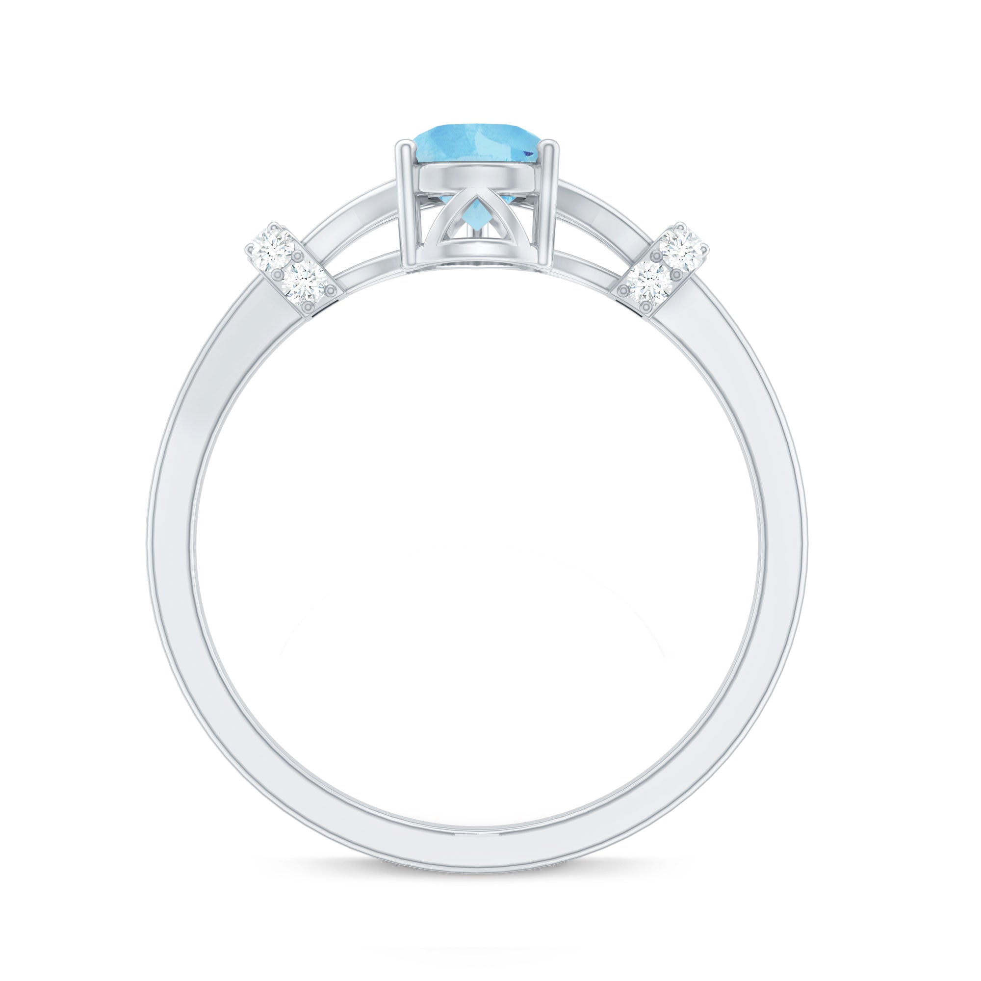 1 Carat Pear Shape Aquamarine and Diamond Solitaire Ring in Split Shank