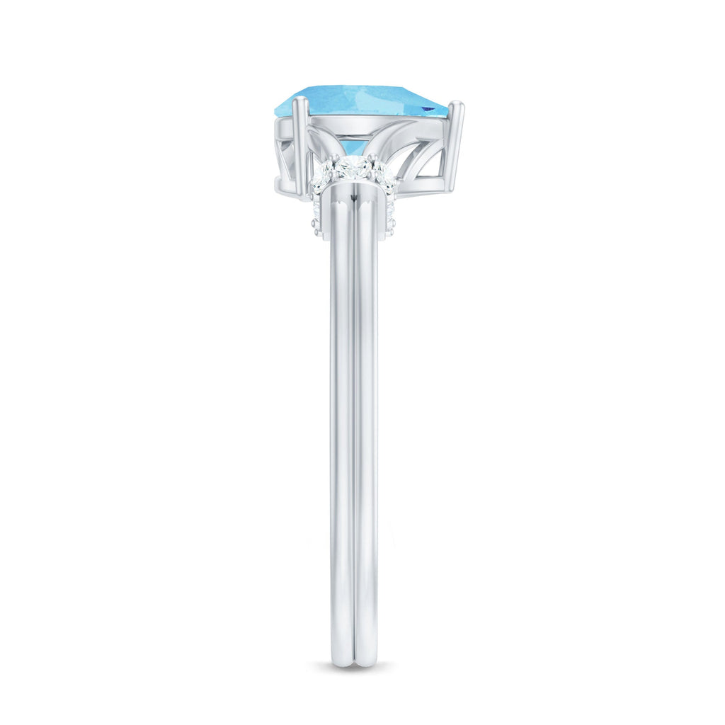 1 Carat Pear Shape Aquamarine and Diamond Solitaire Ring in Split Shank