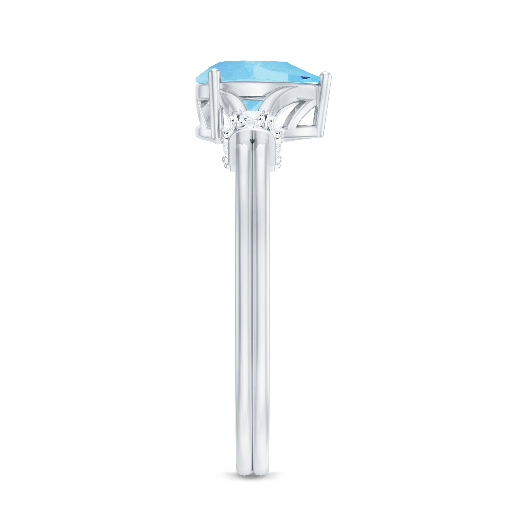 1 Carat Pear Shape Aquamarine and Diamond Solitaire Ring in Split Shank
