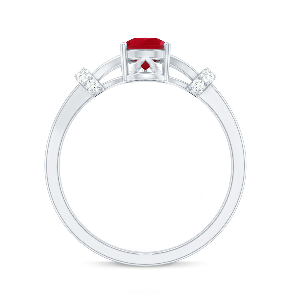 Real 0.8 Carat Ruby Pear Shaped Engagement Ring with Diamond