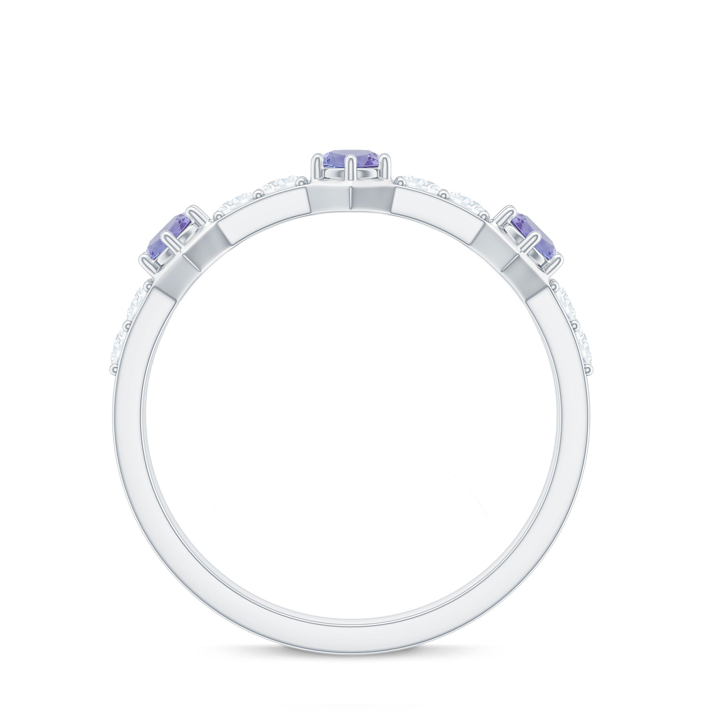 Natural Tanzanite and Diamond Half Eternity Ring for Women