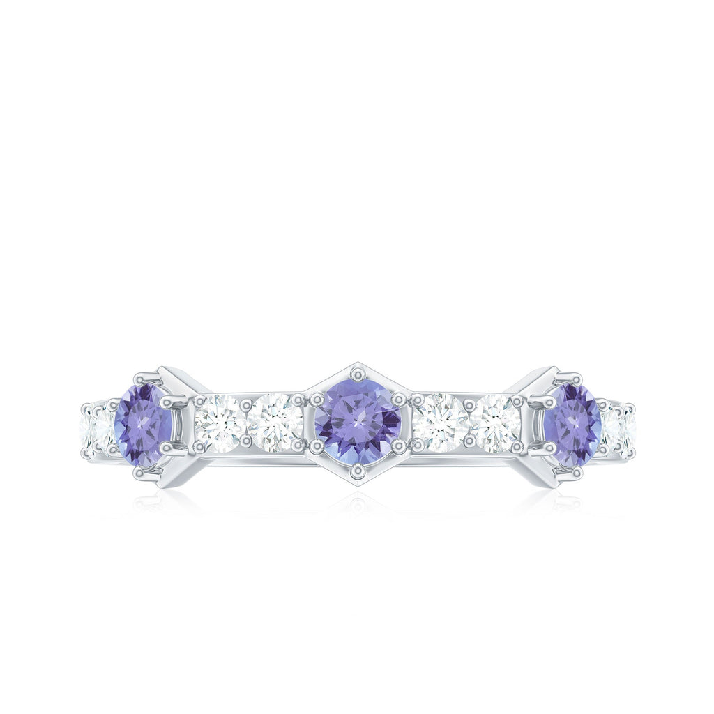 Natural Tanzanite and Diamond Half Eternity Ring for Women