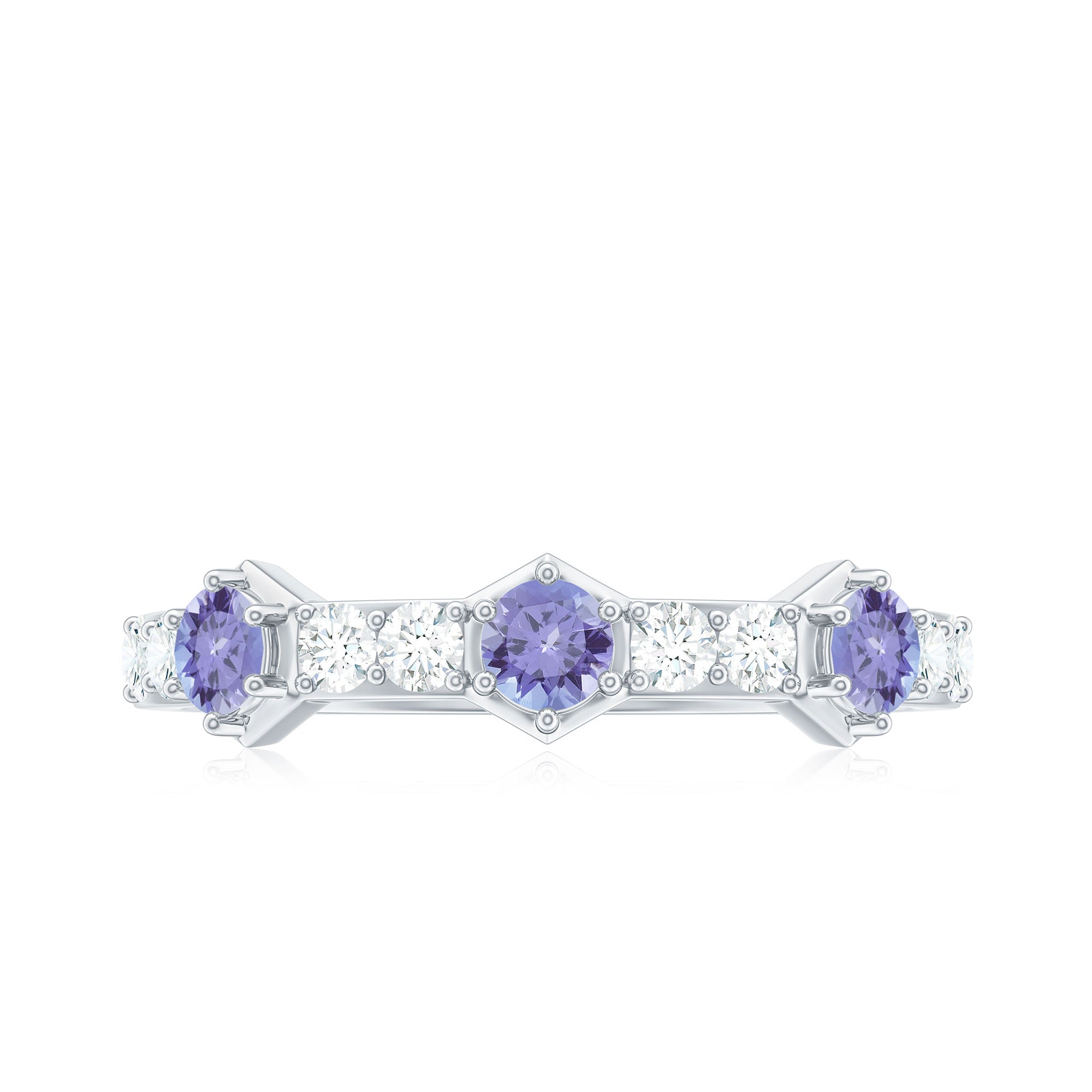 Natural Tanzanite and Diamond Half Eternity Ring for Women