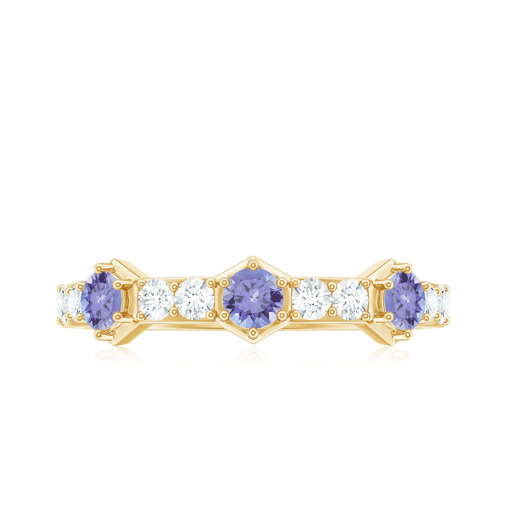 Natural Tanzanite and Diamond Half Eternity Ring for Women