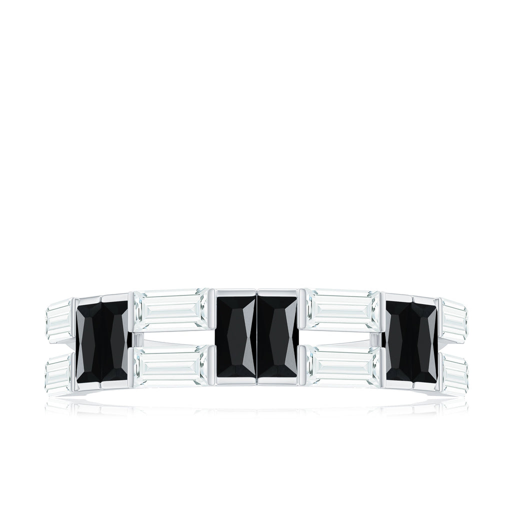 Natural Baguette Black Spinel Half Eternity Ring with Moissanite
