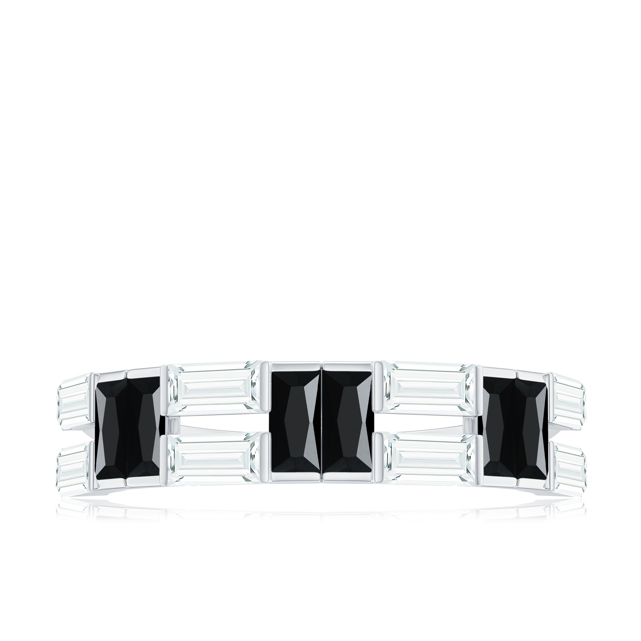 Natural Baguette Black Spinel Half Eternity Ring with Moissanite