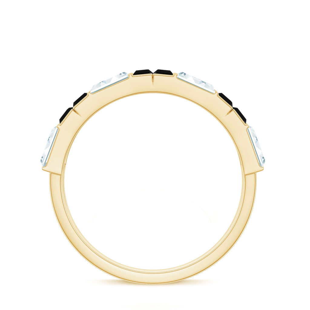 Natural Baguette Black Spinel Half Eternity Ring with Moissanite