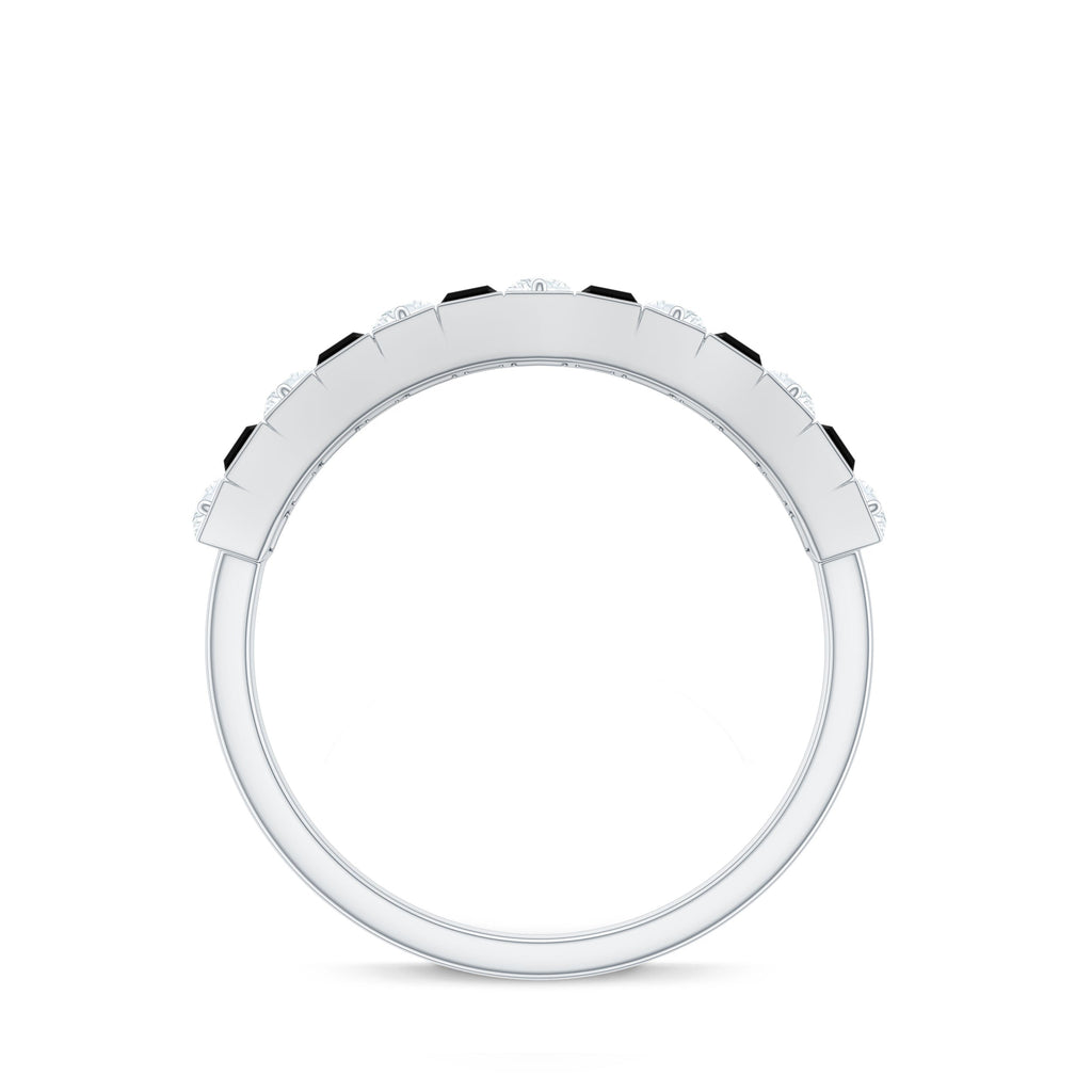 Natural Baguette Black Spinel Half Eternity Ring with Diamond