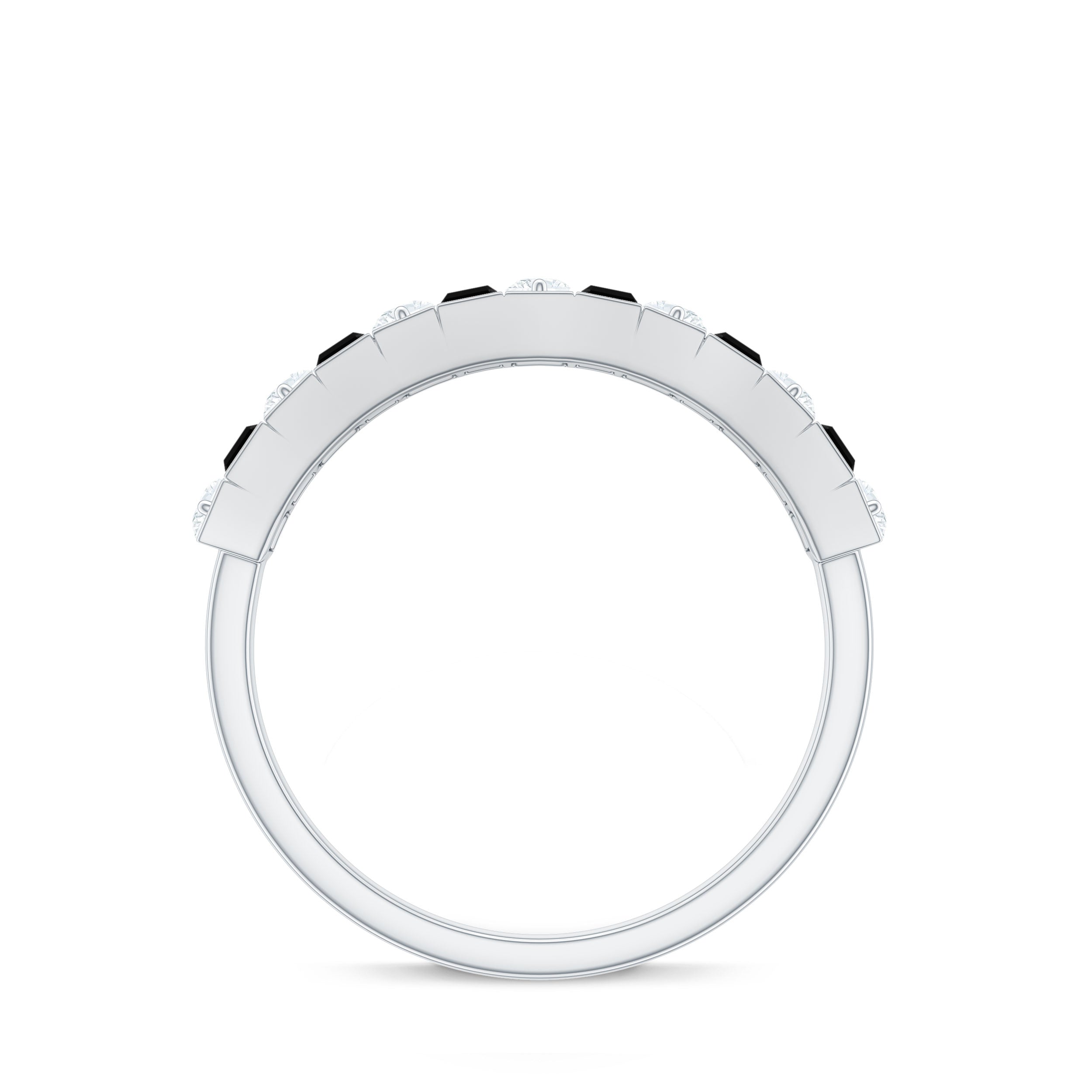 Natural Baguette Black Spinel Half Eternity Ring with Diamond