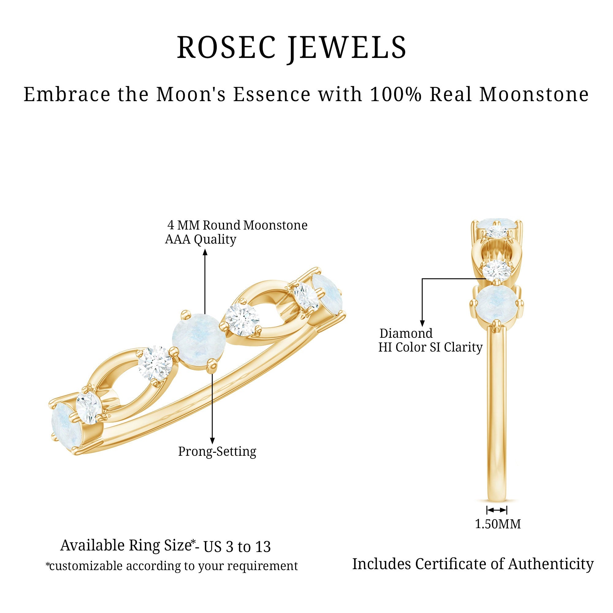 Minimal Promise Ring with Moonstone and Diamond