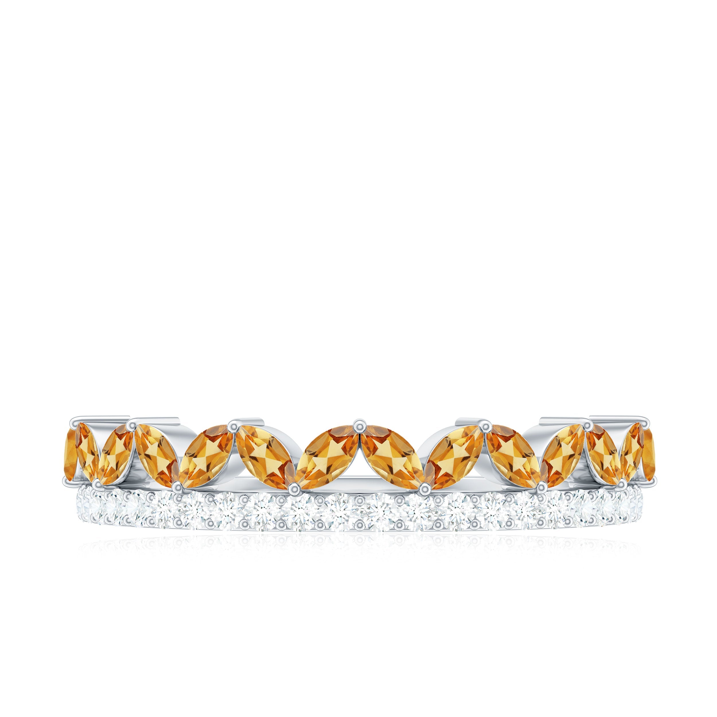 Certified Real Citrine Half Eternity Ring with Diamond