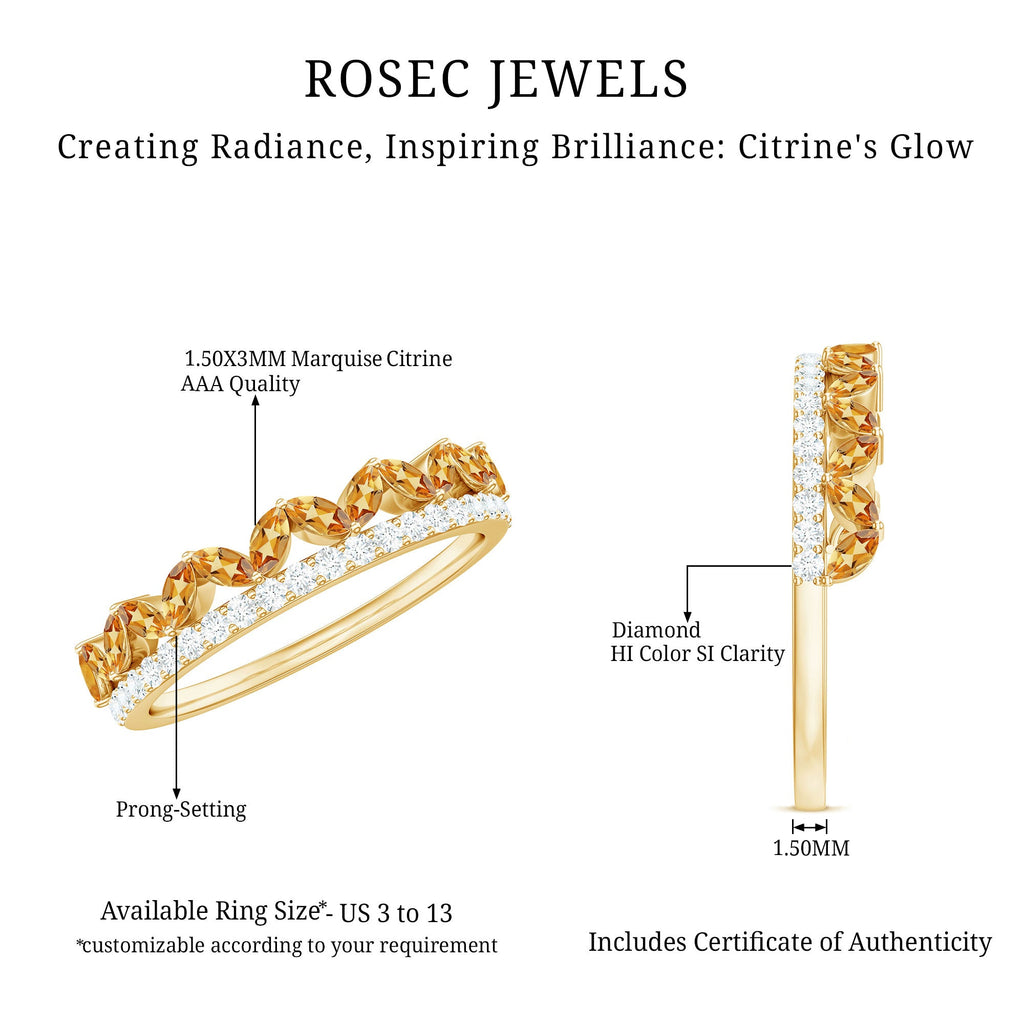 Certified Real Citrine Half Eternity Ring with Diamond