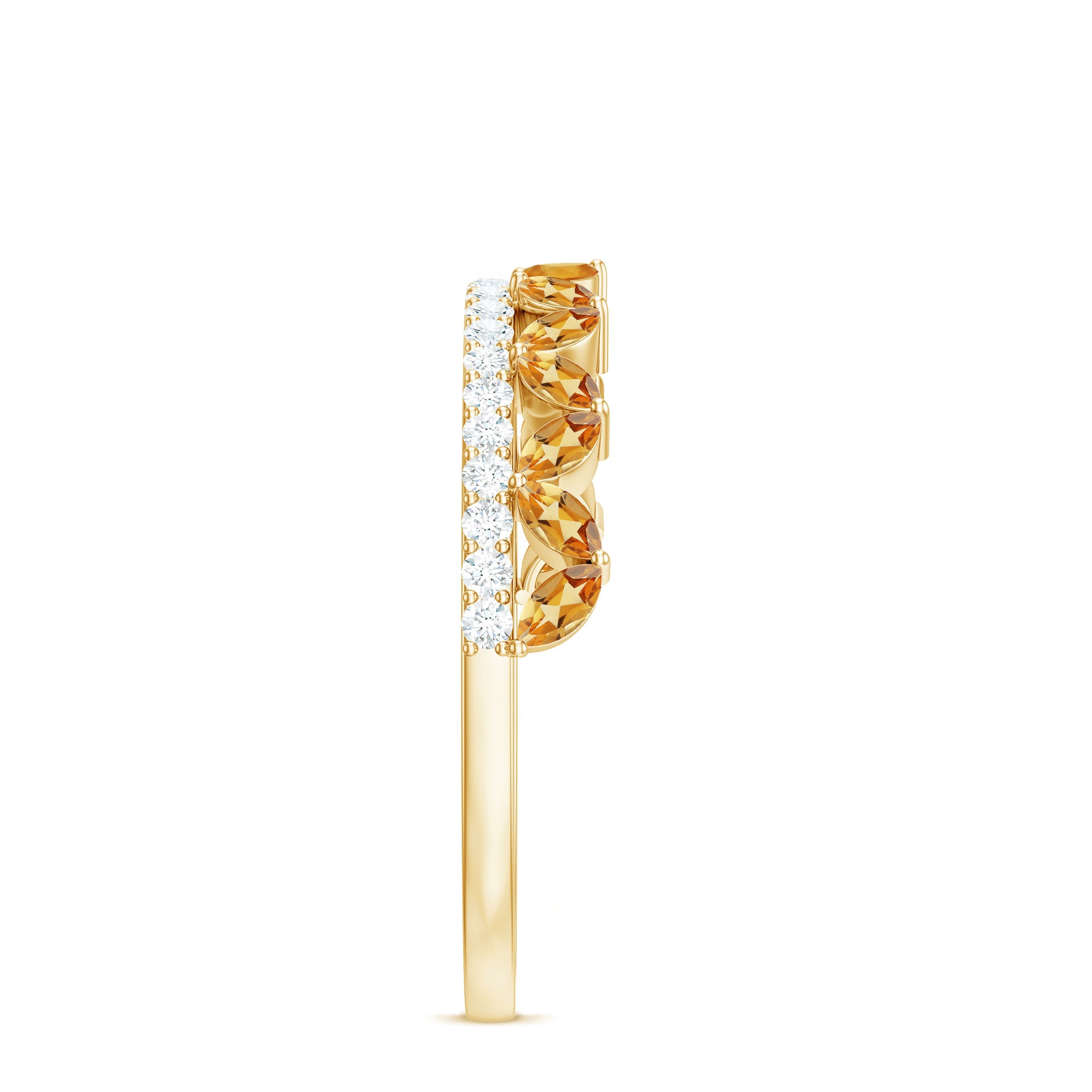 Certified Real Citrine Half Eternity Ring with Diamond