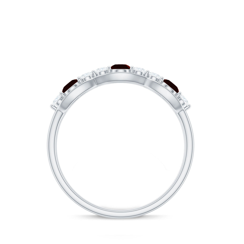 Natural Garnet Half Eternity Ring with Diamond