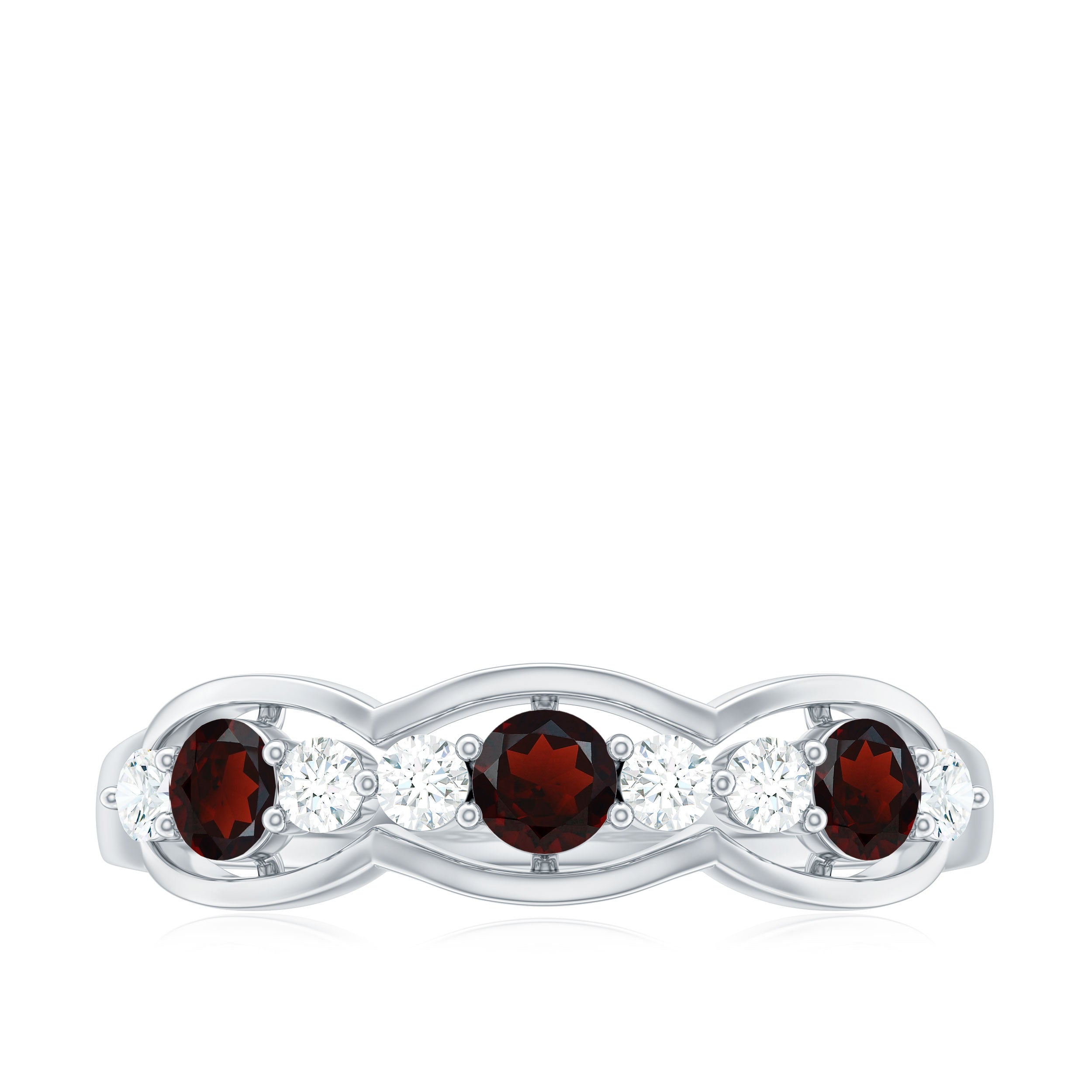 Natural Garnet Half Eternity Ring with Diamond