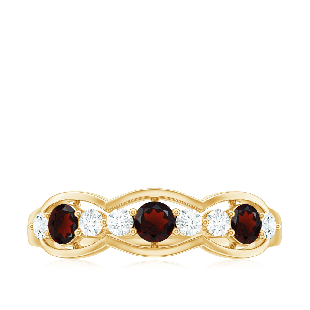 Natural Garnet Half Eternity Ring with Diamond