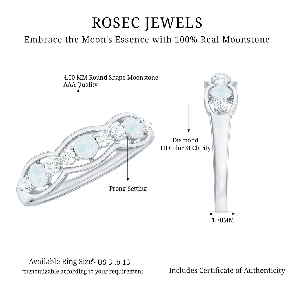 Moonstone and Diamond Wedding Anniversary Ring