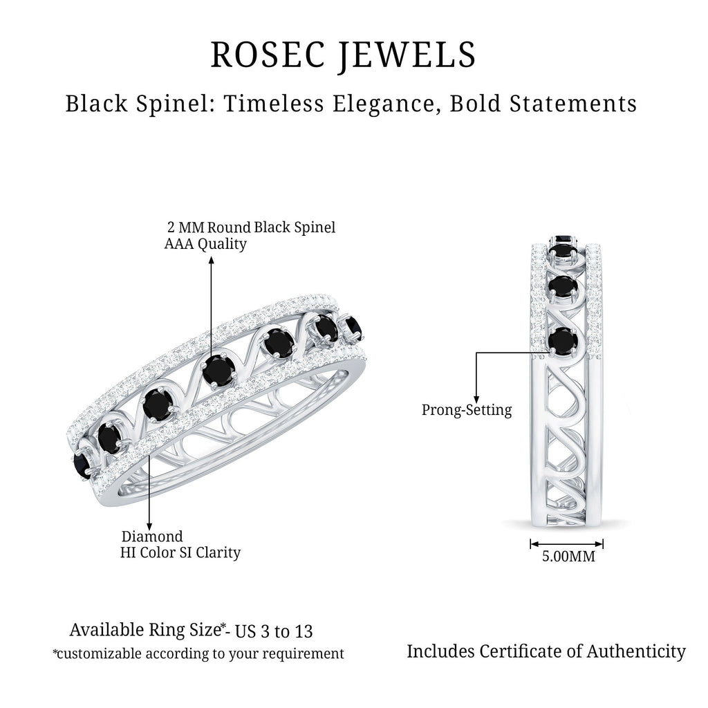 Designer Black Spinel Diamond Half Eternity Band Ring for Anniversary