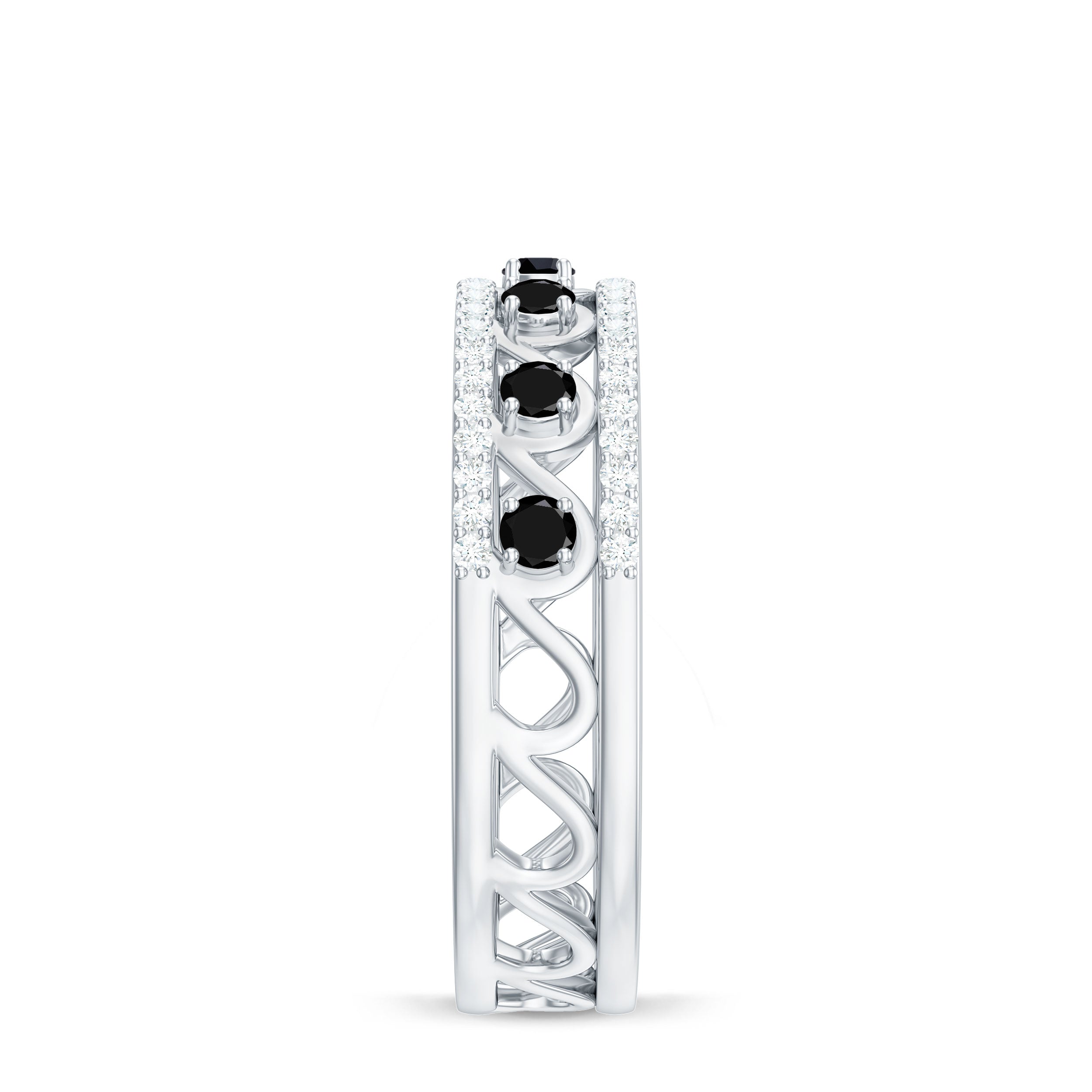 Designer Black Spinel Diamond Half Eternity Band Ring for Anniversary
