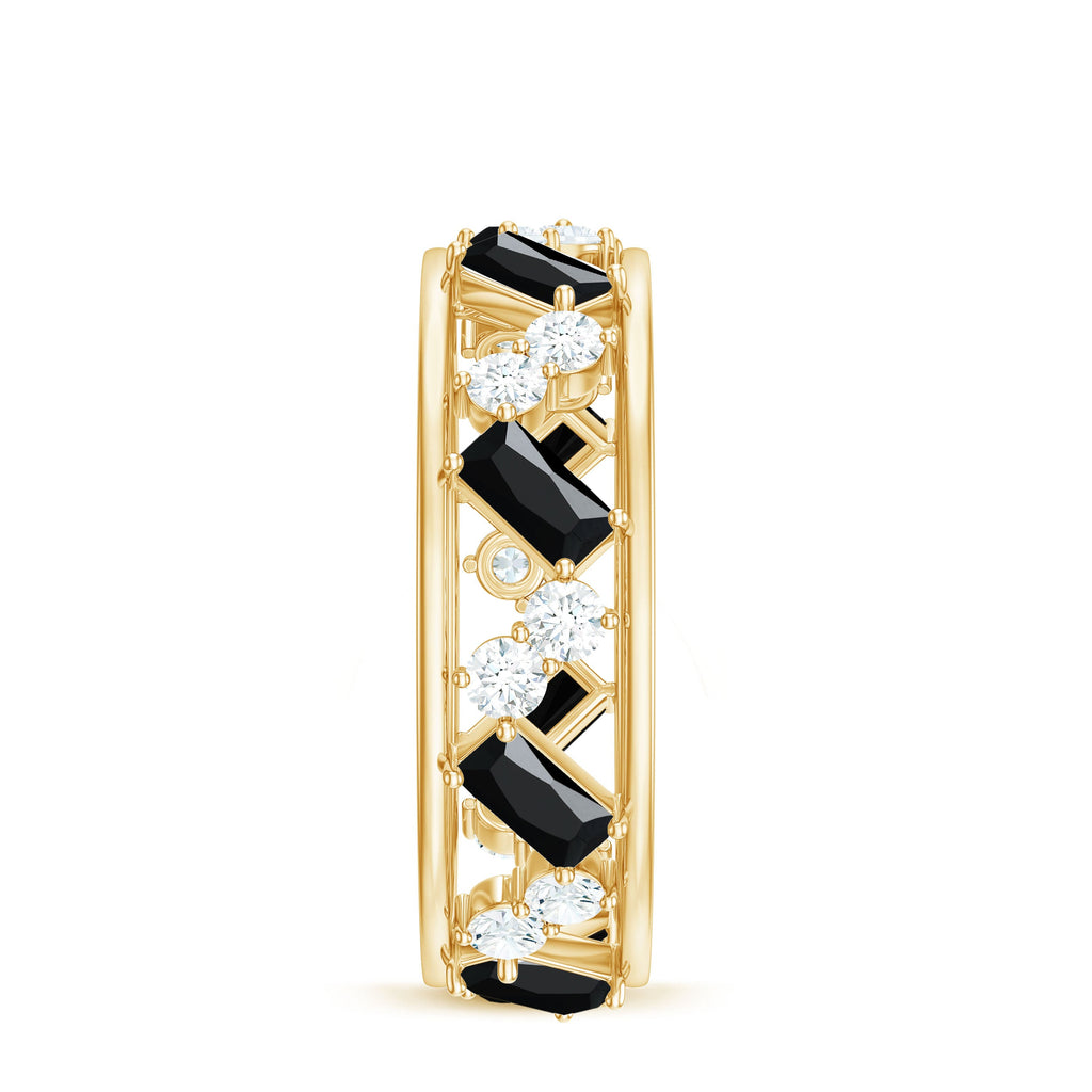 Natural Black Spinel Diamond Eternity Band Ring for Anniversary
