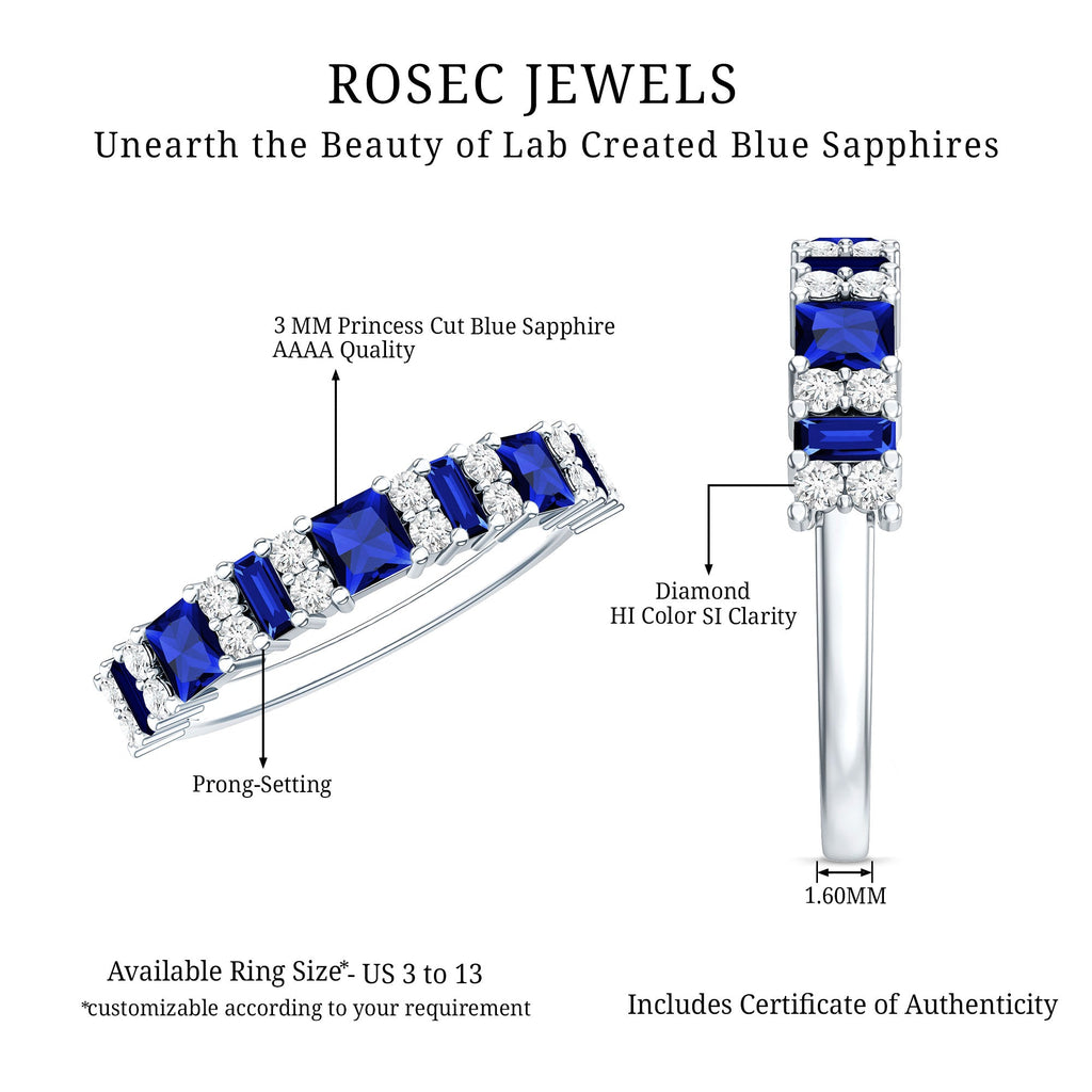 Certified Lab Grown Blue Sapphire Half Eternity Wedding Band with Diamond